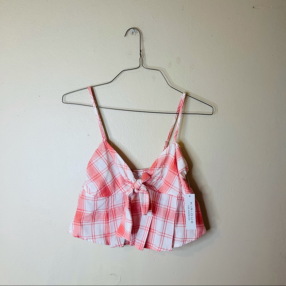 NWT Coral Plaid Cropped Top
